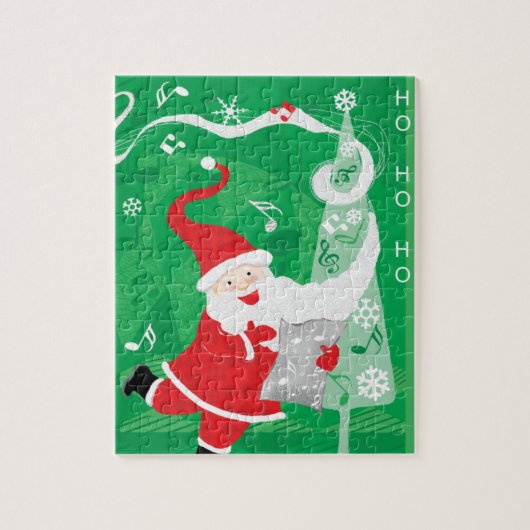 Schattige Kerstmis, zingende en dansende Kerstman Legpuzzel (Verticaal)