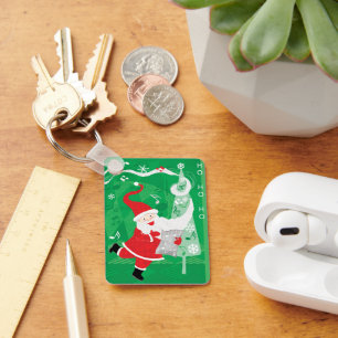 Schattige Kerstmis, zingende en dansende Kerstman Sleutelhanger