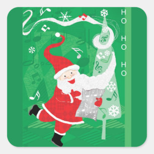 Schattige Kerstmis, zingende en dansende Kerstman Vierkante Sticker