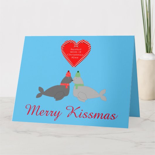 Schattige Kerstmis Zoenende Robben Op Maat Gemaakt Kaart (Voorkant)