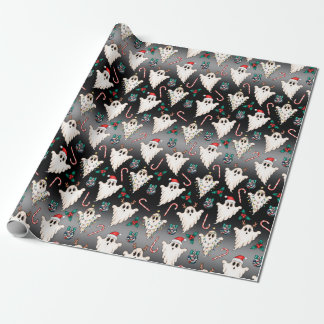 Schattige Kerstmisk Geesten en Rode-en-Witte Suike Cadeaupapier