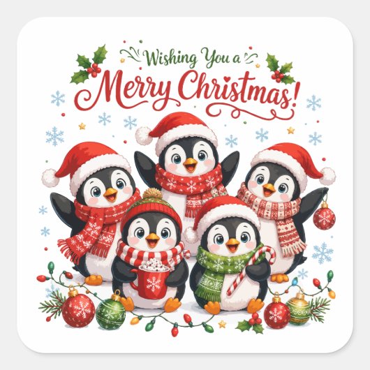 Schattige Kerstmispinguïns Vierkante Sticker (Voorkant)