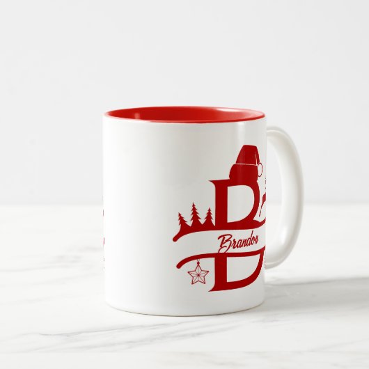 Schattige kerstmonogram & naam Mok (Voorkant rechts)