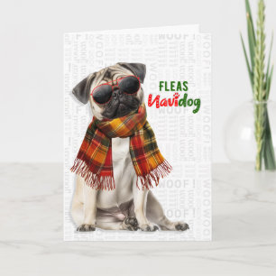 Schattige Kerstmops Hond Grappige Vlooien Navidog Feestdagen Kaart