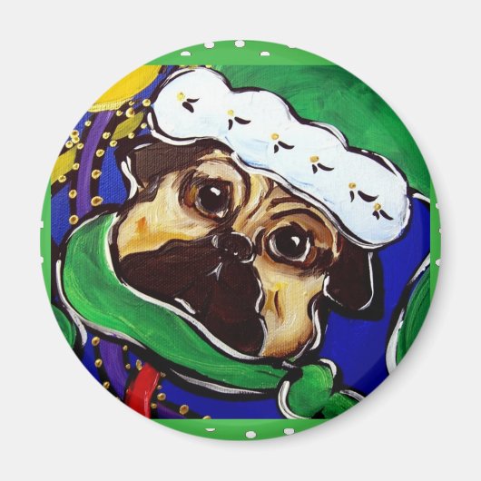 Schattige Kerstmopsen Magneet (Voorkant)