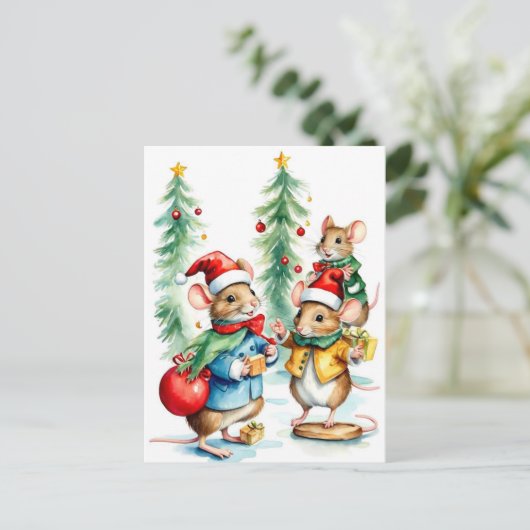 Schattige kerstmuizen briefkaart (Staand voorkant)