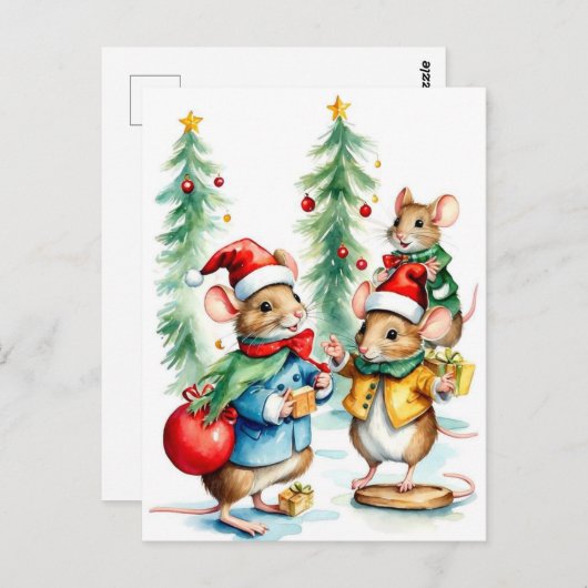 Schattige kerstmuizen briefkaart (Voorkant / Achterkant)