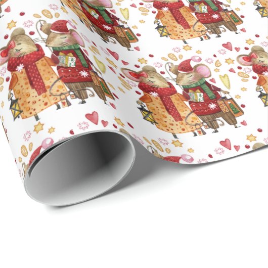 schattige kerstmuizen cadeaupapier (Rol Hoek)