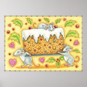 Schattige Kerstmuizen die een Fruitcake Dessert dr Poster