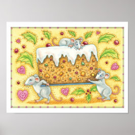 Schattige Kerstmuizen die een Fruitcake Dessert dr Poster