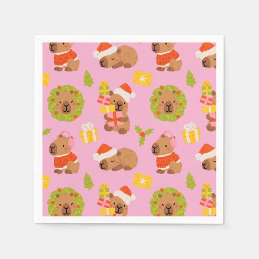 Schattige Kerstmuts Capybara Servet (Voorkant)