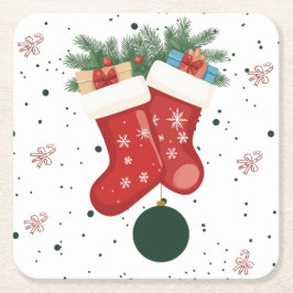 Schattige Kerstmutsen en Cadeaus Vakantiedesign Kartonnen Onderzetters