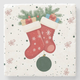 Schattige Kerstmutsen en Cadeaus Vakantiedesign Stenen Onderzetter
