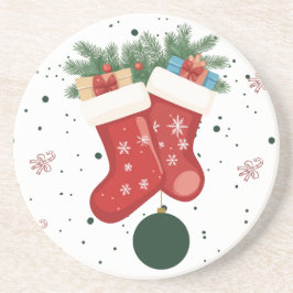 Schattige Kerstmutsen en Cadeaus Vakantiedesign Zandsteen Onderzetter