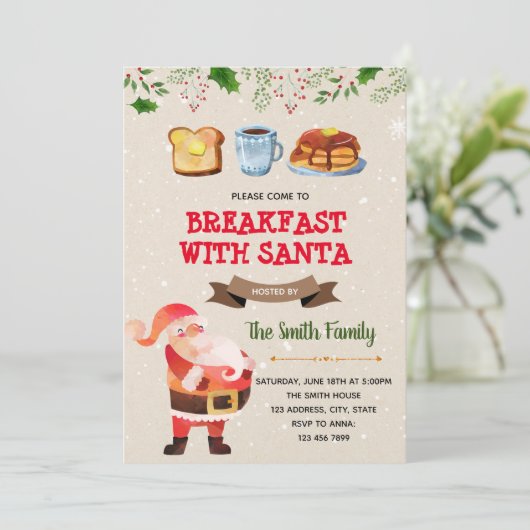 Schattige kerstontbijt met kerstuitnodiging kaart (Staand voorkant)