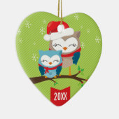 SCHATTIGE KERSTORNAMENT:: feestelijk uilenpaar Keramisch Ornament (Rechts)