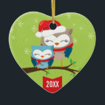 SCHATTIGE KERSTORNAMENT:: feestelijk uilenpaar Keramisch Ornament<br><div class="desc">Originele illustratie & ontwerp © to Simply Sweet PAPERIE 2012 - - - - - - - - - - - - - - - - - - - - - - - - - - - - - - - - - - - - - - - - -...</div>