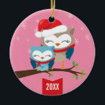 SCHATTIGE KERSTORNAMENT:: feestelijk uilenpaar Keramisch Ornament<br><div class="desc">Originele illustratie & ontwerp © to Simply Sweet PAPERIE 2012 - - - - - - - - - - - - - - - - - - - - - - - - - - - - - - - - - - - - - - - - -...</div>