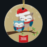 SCHATTIGE KERSTORNAMENT:: feestelijk uilenpaar Keramisch Ornament<br><div class="desc">Originele illustratie & ontwerp © to Simply Sweet PAPERIE 2012 - - - - - - - - - - - - - - - - - - - - - - - - - - - - - - - - - - - - - - - - -...</div>