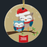 SCHATTIGE KERSTORNAMENT:: feestelijk uilenpaar Keramisch Ornament<br><div class="desc">Originele illustratie & ontwerp © to Simply Sweet PAPERIE 2012 - - - - - - - - - - - - - - - - - - - - - - - - - - - - - - - - - - - - - - - - -...</div>