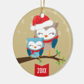 SCHATTIGE KERSTORNAMENT:: feestelijk uilenpaar Keramisch Ornament (Links)