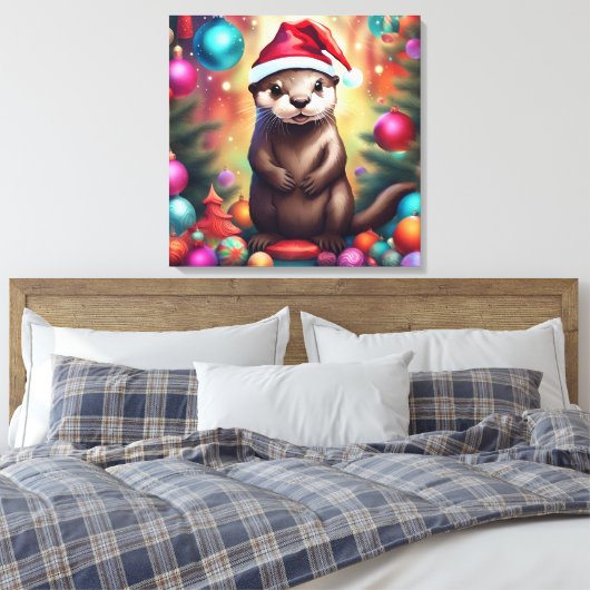 Schattige kerstotter canvas afdruk (Insitu (Slaapkamer))