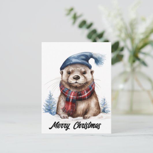 Schattige kerstotter feestdagenkaart (Staand voorkant)
