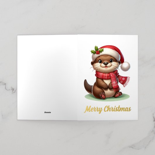 Schattige kerstotter folie wenskaart (Buiten Laag)