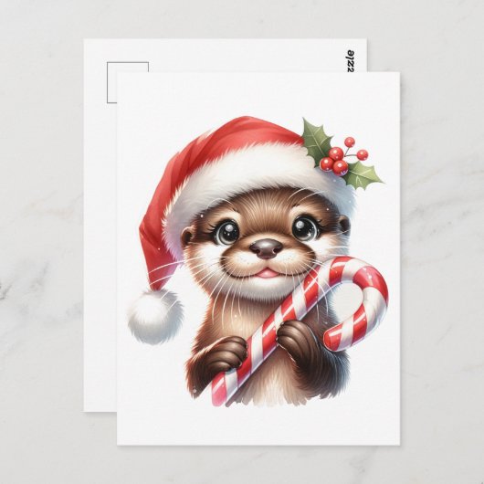 Schattige kerstotter in kerstmuts met Snoep Briefkaart (Voorkant / Achterkant)