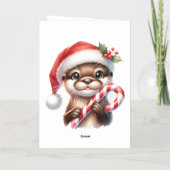 Schattige kerstotter in kerstmuts met Snoep Folie Wenskaart (Achterkant)