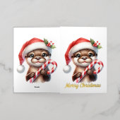Schattige kerstotter in kerstmuts met Snoep Folie Wenskaart (Buiten Laag)