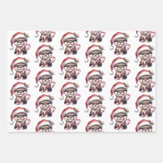 Schattige kerstotter in kerstmuts met Snoep Inpakpapier Vel (Voorkant 3)