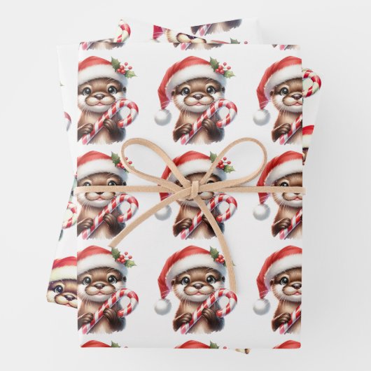 Schattige kerstotter in kerstmuts met Snoep Inpakpapier Vel (In situ)