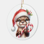 Schattige kerstotter in kerstmuts met Snoep Keramisch Ornament (Links)