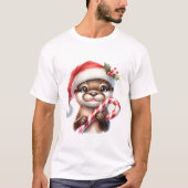 Schattige kerstotter in kerstmuts met Snoep T-shirt (Voorkant)