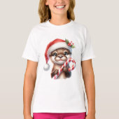 Schattige kerstotter in kerstmuts met Snoep T-shirt (Voorkant)