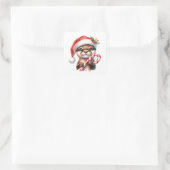 Schattige kerstotter in kerstmuts met Snoep Vierkante Sticker (Tas)