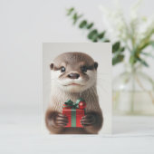 Schattige kerstotter met Cadeau Briefkaart (Staand voorkant)