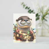 Schattige kerstotter met verlichting briefkaart (Staand voorkant)