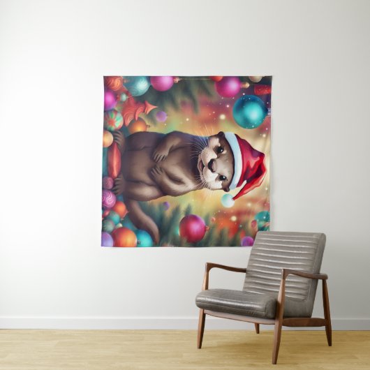 Schattige kerstotter wandkleed (In Situ (horizontaal))