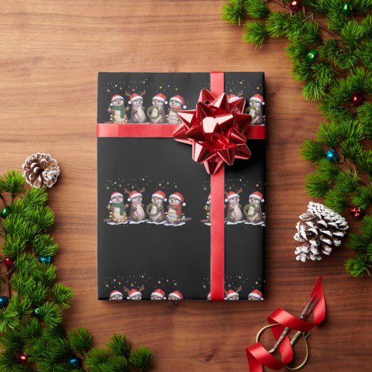 Schattige Kerstotters in Kerstmannenmutsen Grappig Cadeaupapier (Feestdagen Geschenken)