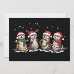 Schattige Kerstotters in Kerstmannenmutsen Grappig Feestdagenkaart