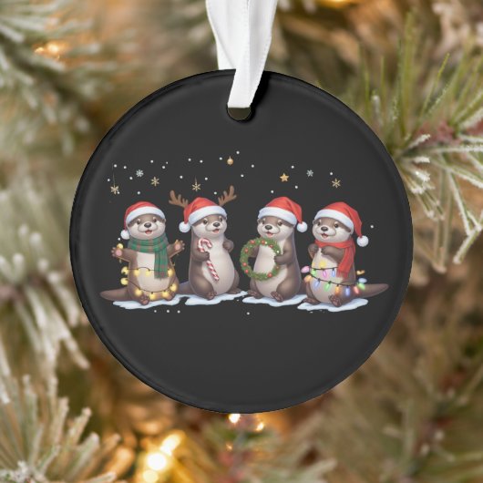Schattige Kerstotters in Kerstmannenmutsen Grappig Ornament (Boom)