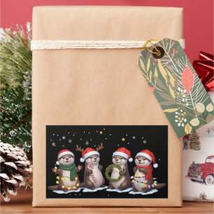 Schattige Kerstotters in Kerstmannenmutsen Grappig Rechthoekige Sticker