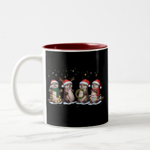 Schattige Kerstotters in Kerstmannenmutsen Grappig Tweekleurige Koffiemok