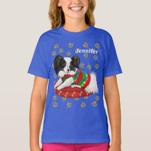 Schattige kerstpapillon Puppy Custom Name T-shirt