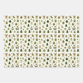 Schattige kerstpatroon met kerstman, rendier, gesc inpakpapier vel