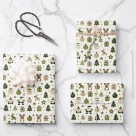 Schattige kerstpatroon met kerstman, rendier, gesc inpakpapier vel