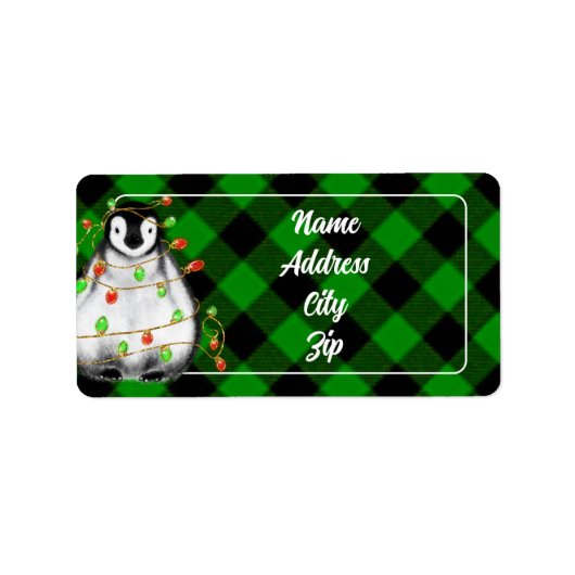 Schattige kerstpinguïn feestelijk Arctisch dier Etiket (Voorkant)