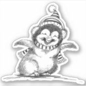 Schattige Kerstpinguïn, Gelukkig Baby Vogeltje Sticker (Voorkant)